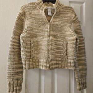Jones New York llama wool pull over zip heavy Crop sweater Pockets Neutral L